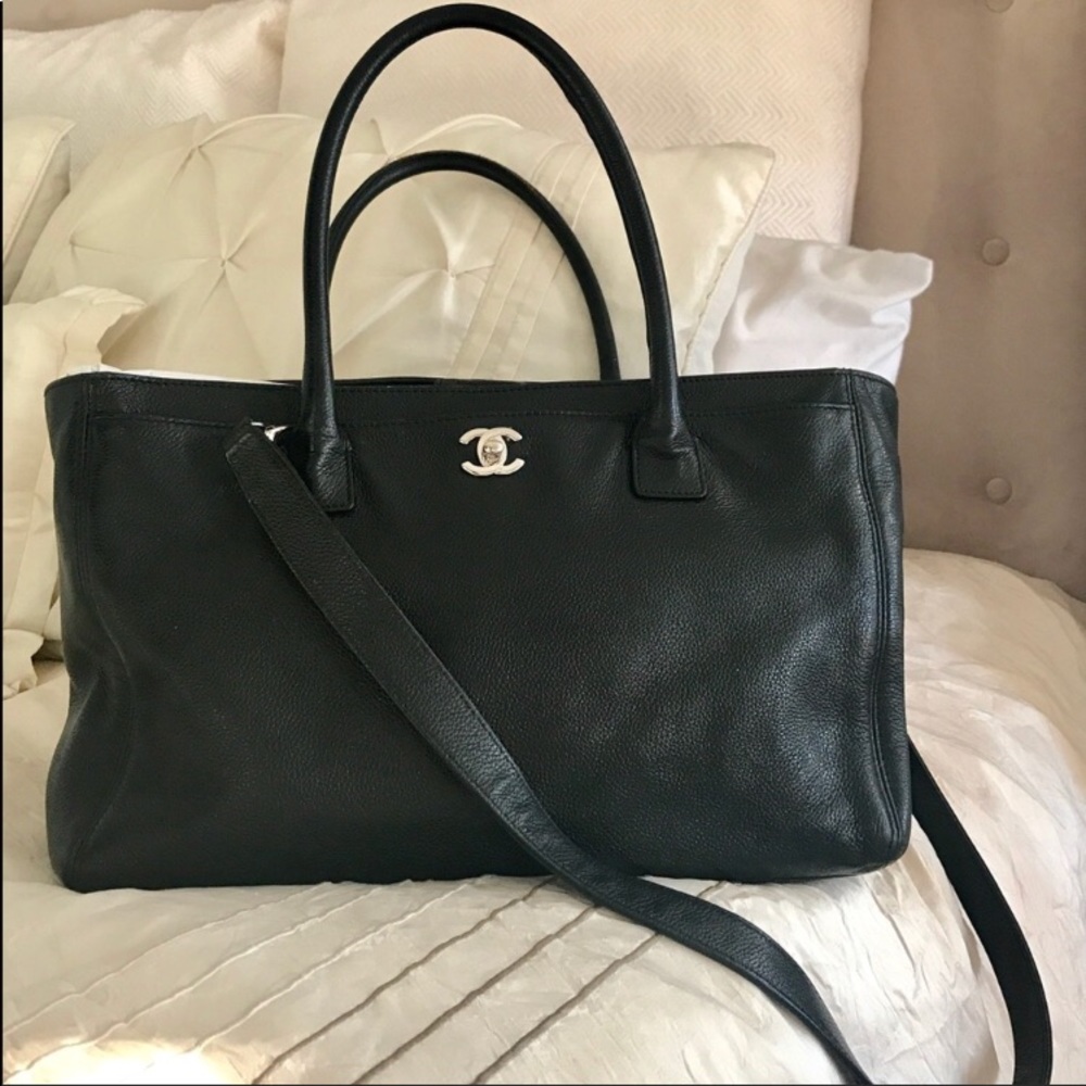 Chanel Black Leather Tote Silver hardware